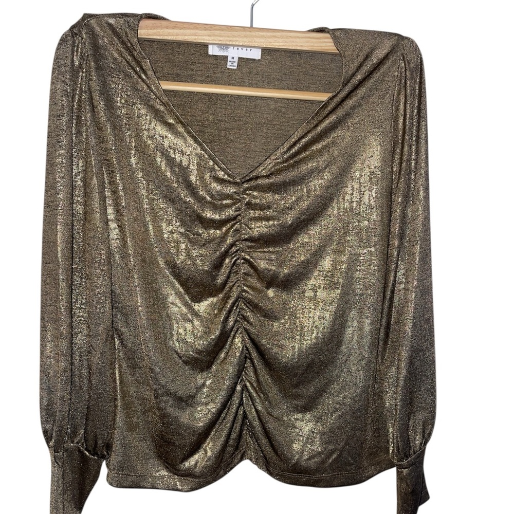 Fever Gold Ruched V-Neck Top size M - Picture 1 of 6